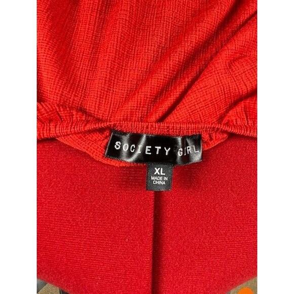 Society Girl Womens Blouse Red Crochet 3/4 Sleeve Boat Neck Ruche Polyester XL - Picture 5 of 7